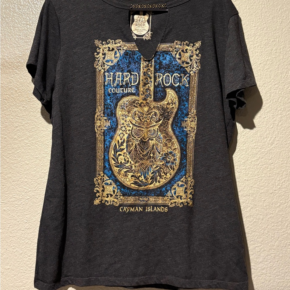 Hard Rock Cafe Black and Blue Graphic Blouse
